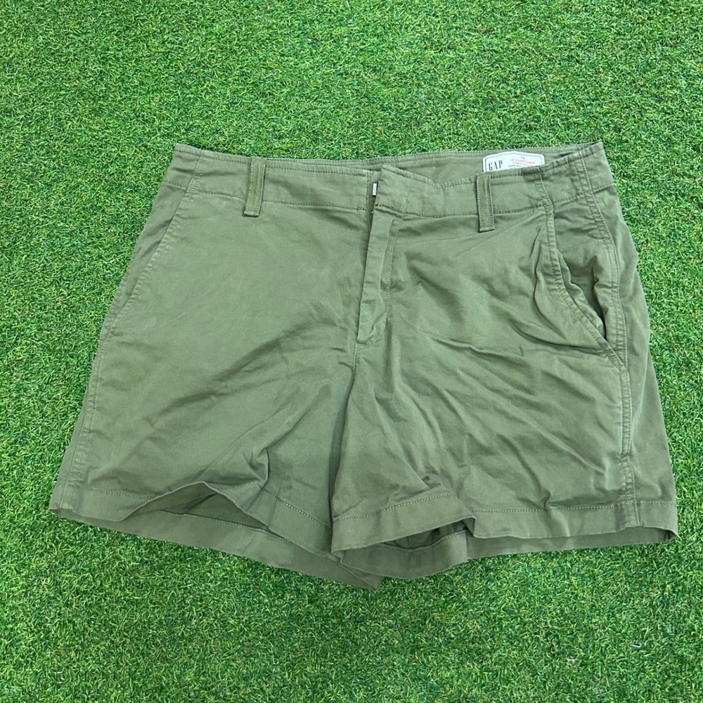 Gap Downtown Khaki Shorts Olive Green Cotton Blend Size 12 4 Inch Inseam